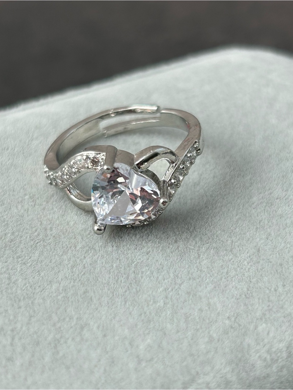 Heart Center Stone Silver Tone Cubic Zirconia Fashion Ring